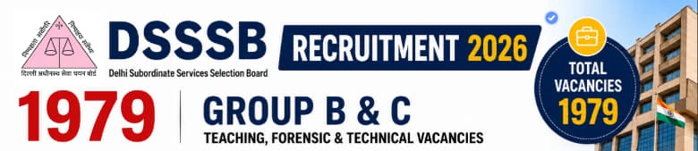 DSSSB Group B and C teaching, forensic, and technical vacanies: 1979 Posts